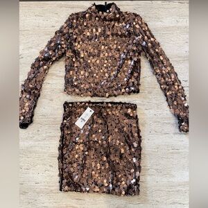 DKNY Sequin Skirt Set in Bronze